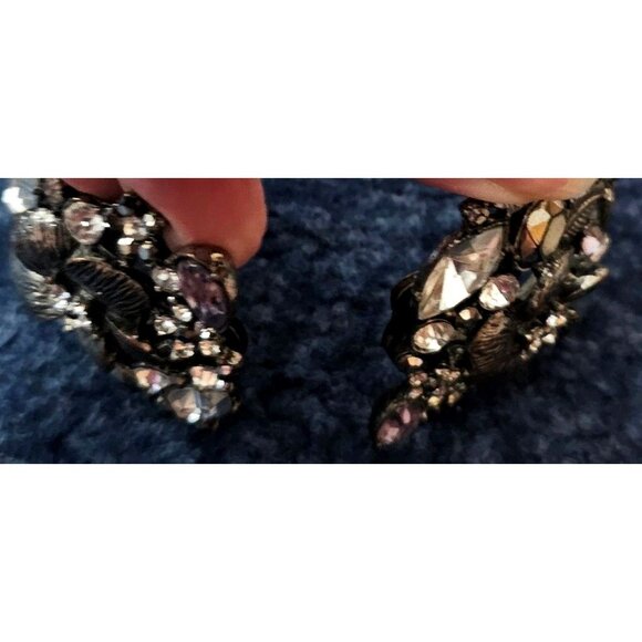 Vintage Floral Crystal Cuff Bracelet With Rhinestones & Gemstones - Picture 3 of 4